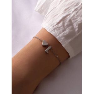 Initiaal Armband met Letter L Zilverkleurig - Naam Armband Cadeau - Geluks Armband op Kaartje - Pax Amare