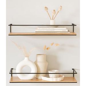 Selbro ® Wandplanken Set -STENN- | Zwevende Planken van Metaal en Echt Houtfineer | Houten Planken voor Badkamer, Keuken, Woonkamer, Slaapkamer