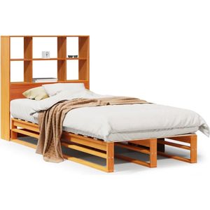 vidaXL - Bed - met - boekenkast - zonder - matras - massief - hout - wasbruin - 75x190cm