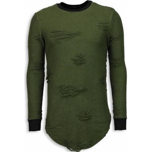 Destroyed Look Trui - New Trend Long Fit Sweater - Groen