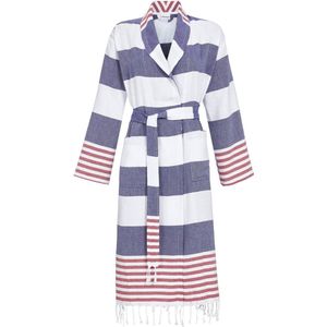 Katoenen gestreepte badjas donkerblauw - Blauw - Maat - 36