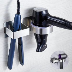 Föhn Houder - Roestvrij Staal - Praktische Stijltang & Krultang Houder - Modieus - Gladde Randen - Zelfklevend