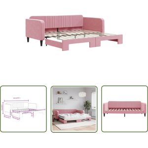 The Living Store Slaapbank - 2-in-1 - Roze - Fluweel - 223x110x75cm - Geschikt voor 100x200cm matras