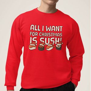 Foute Kerst Trui Rood All I Want For Christmas Is Sushi XS
