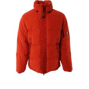 C.p. Company - Down Jacket - Oranje - Katoen - Polyamide - Capuchon Opgeborgen in Kraag