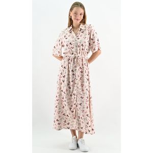 YesMooi - Maxi Overhemdjurk met Bloemenprint en Strikceintuur - Lichtroze - S (36)