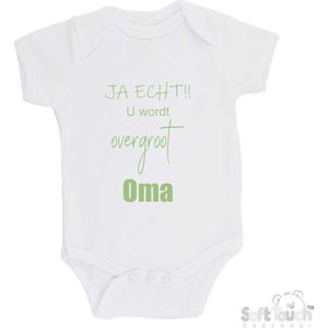 100% katoenen Romper ""JA ECHT!! U wordt overgroot Oma"" unisex Katoen Wit/Sage green (saliegroen) Maat 62/68