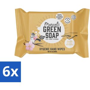 6 x Marcel's Green Soap - Hand doekjes - Vanille & Cherry Blossom - Mild & handig - 15 Doekjes - Hygiënische Handdoekjes - Handreiniger - Natuurlijke Zeep - Biologische Oliën - Alcoholvrije Handdoekjes