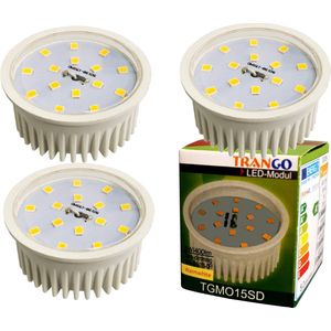 Trango Set van 3 MO15*3 LED Module Ultra Flat 5 Watt slechts 2.3cm hoog 3000K warm wit ter vervanging van GU10 & MR16 halogeenlampen voor inbouwarmaturen, plafondspots, inbouwspots, plafondlampen