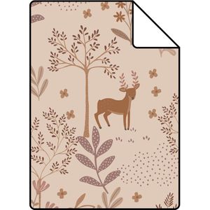 Proefstaal ESTAhome behang bos met bosdieren lila roze - 26.5 x 21 cm - 131228-S
