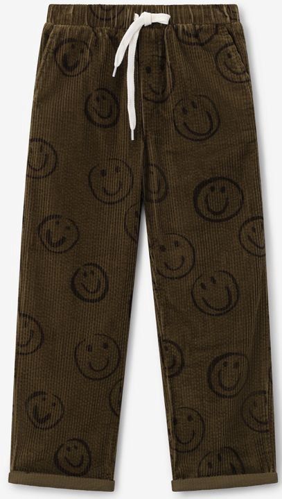 Sissy-Boy - Corduroy Broek - Donkergroen - Met Smiley Print