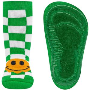 Antislipsokken Ewers Kindermaat - Groen&Wit Geblokt Gele Smiley - Elastisch - Siliconenzool-21/22