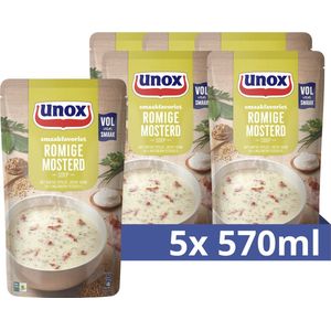 Unox Smaakfavoriet Soep In Zak - Romige Mosterd - een mosterdsoep met duurzaam geteelde kruiden en hartige spekjes met Beter Leven-keurmerk - 5 x 570 ml