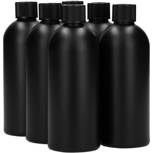 6 x 500 ml ronde fles HDPE zwart + Kindveiligedop zwart - BPA Vrij - Niet Breekbaar - Plastic Flesjes Navulbaar - Met Dop - Lege Flessen - 6 stuks