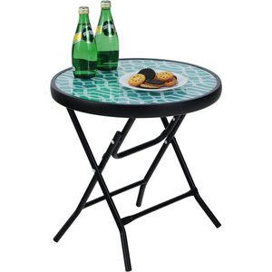 Ronde opvouwbare bijzettafel van glas en metaal - weerbestendige kleine balkontafel voor balkon, tuin, terras, woonkamer.