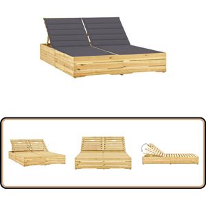 vidaXL Tweepersoons Ligbed met Kussens - Grenenhout Tuinbed - Lounge Bed - Hout - Grenenhout - Teak