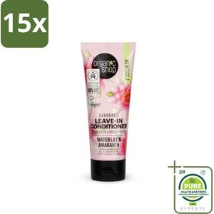 15 x Organic Shop - Shining Leave-In Conditioner Water Lily & Amaranth - 75 ml - Grootverpakking - Leave-in Conditioner - Haarverzorging - Glans - Amaranth - Waterlelie