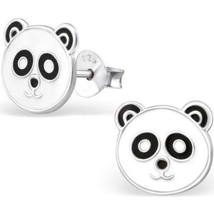 Aramat jewels ® - Kinder oorbellen panda beer 925 zilver zwart wit 10mm x 8mm