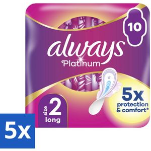 5 x Always Maandverband Platinum Long 10 stuks per verpakking - Comfort - Vleugels - Gevoelige Huid