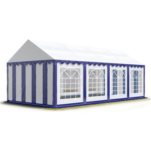 Partytent feesttent 4x8 m tuinpaviljoen -tent PVC 700 N in blauw-wit waterdicht