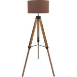 MaxxHome Vloerlamp Elly - Staande lamp - Leeslamp - Driepoot - Hout -145 cm - E27 - LED - 40W -  Bruin