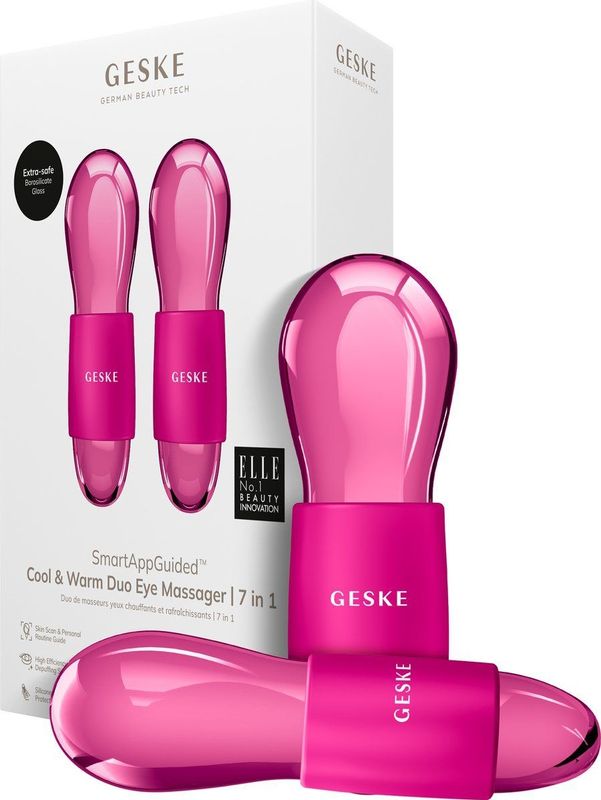 GESKE SmartAppGuided™ Cool & Warm Duo Eye Massager | 7 in 1 | Tijdbesparende dubbele stimulator | Voor ogen en gezicht | Batterijloos koelen en warmen | Verstevigt, ontspant en ontzwelt