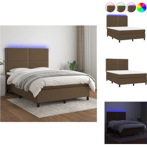 vidaXL Boxspring Bed met LED - Donkerbruin - 203 x 144 cm - Verstelbaar hoofdbord - Pocketvering matras - Huidvriendelijk topmatras - Kleurrijke LED-verlichting - vidaXL - Bed