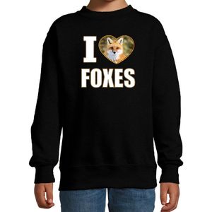 I love foxes sweater met dieren foto van een vos zwart voor kinderen - cadeau trui vossen liefhebber - kinderkleding / kleding 110/116