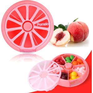 Medicijndoosje 7 dagen - Medicijndoos - Ronde Pillendoos – 7-Vaks Medicijndoos, ABS Kunststof 100% Nieuw Materiaal – Compact, Vochtbestendig & Draagbaar –roze Fruit Design