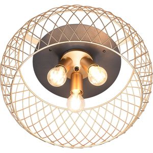 LED Plafondlamp - Plafondverlichting - Trion Tymon - E27 Fitting - 3-lichts - Rond - Mat Zwart/Goud - Aluminium