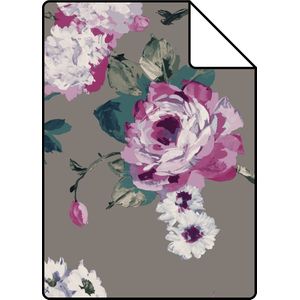 Proefstaal Origin Wallcoverings behang bloemen taupe en lila paars - 26,5 x 21 cm - 347430-S