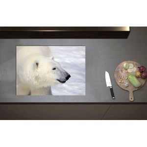 Inductieplaat Beschermer - Blije IJsbeer in de Sneeuw - 71x51 cm - 2 mm Dik - Inductie Beschermer - Bescherming Inductiekookplaat - Kookplaat Beschermer van Wit Vinyl