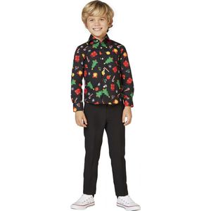 OppoSuits Christmas Icons Black - Kerst Overhemd Kids - Kerst Shirt Met Kerstbomen - Maat: 6 jaar