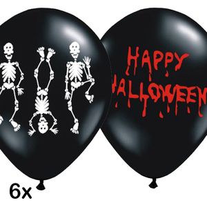 Scary Halloween ballonnen mix, 6 st., latex, skeletjes, bloed