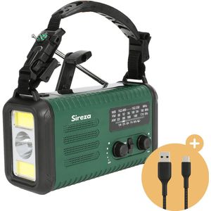 Sireza N2 - Noodradio -Noodpakket - powerbank zonneenergie - 20.000 mAH Powerbank – Draagbare FM/AM-radio – SOS Knop – Ingebouwde Zaklamp & Ledlamp – compas - Veiligheidsmesje - fluit - army groen