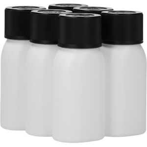 6 x 50 ml Platte fles HDPE wit + Kindveiligedop zwart - BPA Vrij - Niet Breekbaar - Plastic Flesjes Navulbaar - Met Dop - Lege Flessen - 6 stuks