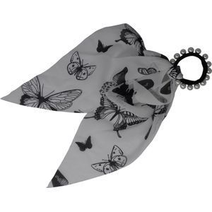 Jessidress® Dames Haarelastiek met Parels Elegante haarsjaal met sterke elastiek Haarelastieken met vlinderprint - Wit