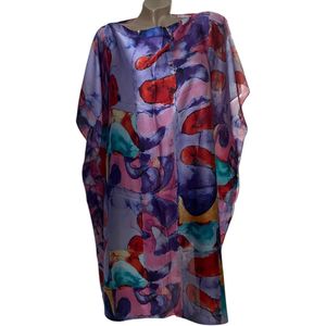 Kaftan -Tuniek - Jurk - Satijn van Viscose - Zijde Onesize 38-48 paars/roze