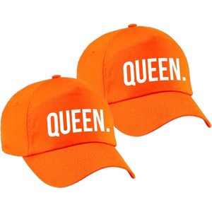 2x stuks queen pet  / baseball cap oranje met witte bedrukking voor dames - Holland / Koningsdag - feestpet / verkleedpet