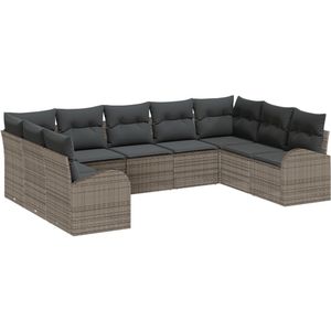 vidaXL - Tuinbank - Set - Set - van - 9 - Grijs - Rattan, - Polyester - Tuinbank - Set