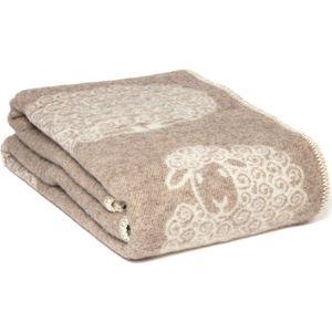 WOOOL® | Wollen Deken | SHEEP BAA (Beige) | 130x200cm | Omkeerbaar | 88% Nieuw-Zeelandse Wol - 12% Katoen