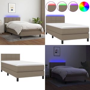 vidaXL Boxspring met matras en LED stof taupe 80x200 cm - Boxspring - Boxsprings - Bed - Slaapmeubel