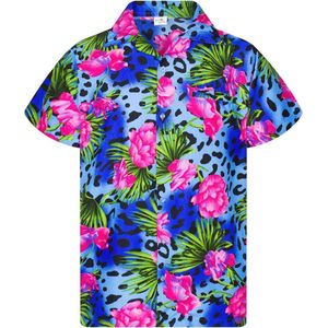 Funky Hawaïhemd voor heren - Korte Mouwen, Stijlvol Luipaard en Bloemen Motief, Tropisch Uniseks