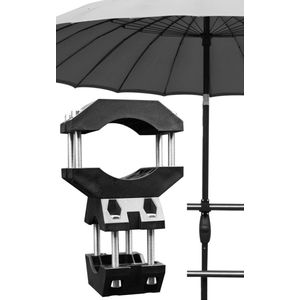 Stabiele parasolhouder V3 - parasolstandaard voor balkon en ronde, hoekige leuningen - parasolbevestiging zonder boren grijs-zwart