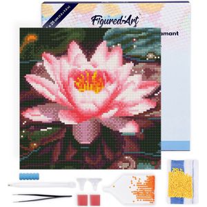 Figured'Art Mini Diamond Painting set Volwassenen 25x25 cm met lijst Roze Waterlelie - 5D DIY Art full drill ronde diamant - Canvas al ingelijst