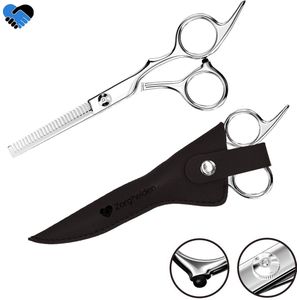 Professionele Uitdunschaar - Zorghelden® - Coupeschaar Inclusief leren etui - Kappersset - Kappersschaar rechtshandig - Roestvrijstaal