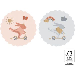 Geboorte Sluitsticker Duo Konijntjes / Konijnen –  Bunny Konijn op step  | Peter Rabbit  | Babyshower - Zwangerschap – Geboortekaart – Jongen / Meisje – Kraamfeest - Verjaardag Peuter - Pasen | Envelop stickers | Cadeau – Gift Label | DH collection