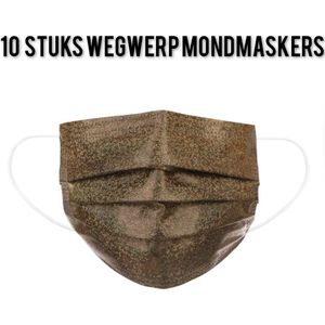 Glitter wegwerp mondmaskers - Bruin - per 10 stuks