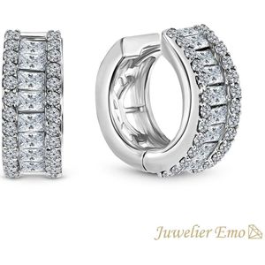 Juwelier Emo - 14 Karaat Witgouden Dames oorbellen met Baguette & Ronde Zirkonia stenen – 16 mm