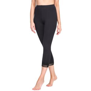 Merry Style MS-MS10-290-LE Dames Capri Leggings - Sport - Vrijetijdsbroek - 3/4 Lengte met Kant - Viscose - Sporbroek - Yogabroek - Zwart - M